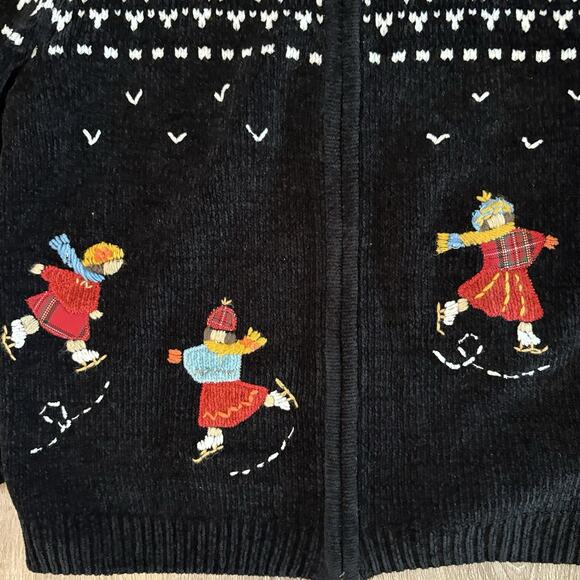 VTG Alfred Dunner Cardigan Sweater Ice Skaters Winter Christmas Fair Isle M Pet - Picture 7 of 8